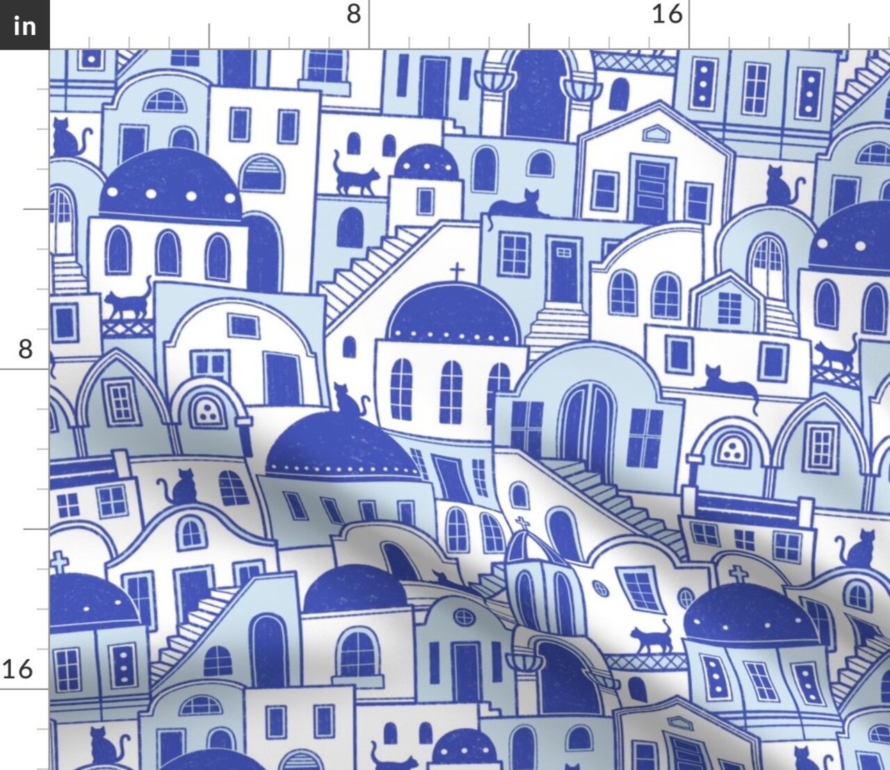Greek Electric Blue Greece Santorini Mediterranean Custom Printed Fabric by Spoonflower Various Fabrics by the Yard or Fat Quarter